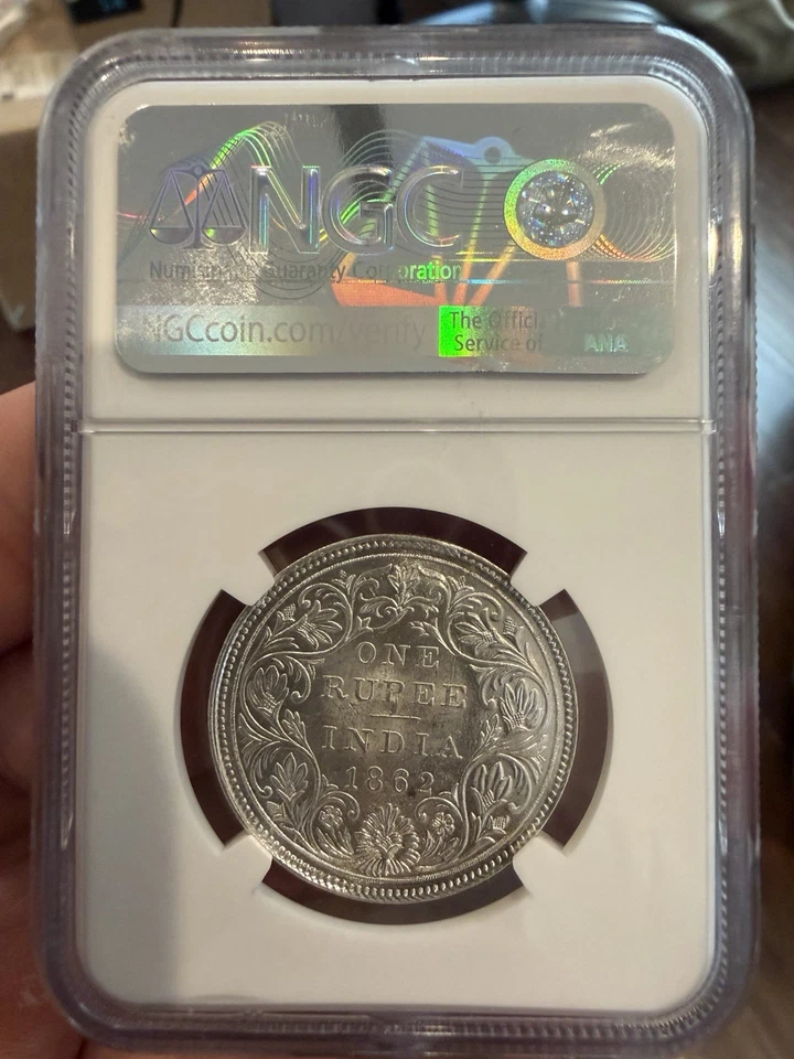  1862 M INDIA RUPEE MADRAS MINT NGC MS63 - Image 2 of 2