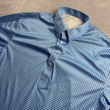 Collars Co Mens Large Blue White Gingham Short Sleeve Button Down Polo Shirt