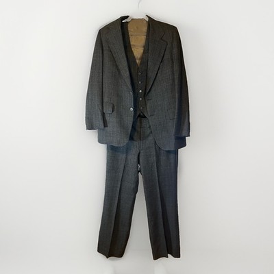 Vintage Lanvin Paris 3 Piece Gray Pinstripe Wool Suit Union Label 1978 USA