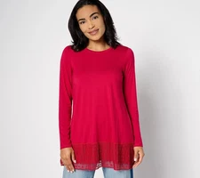 LOGO by Lori Goldstein Rayon 230 Top with Broomstick Mesh Hem Persian Red XXS Ne