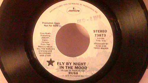 Rush,Mercury 73873"Fly By Night In The Mood"US,7"45,1976 PROMO prog rock,Mint