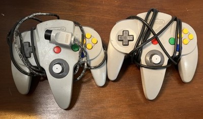 Lot Of 2 Nintendo 64 N64 Controllers OEM Authentic Gray Set Loose Sticks.   N1 