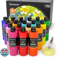 Shuttle Art 18 Colors Acrylic Paint Bottle Set (250ml/8.45oz), Rich Pigmented