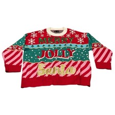 Ugly Christmas Sweater 33 Degrees Merry Jolly Santa Adult XL Embroidered Sparkle