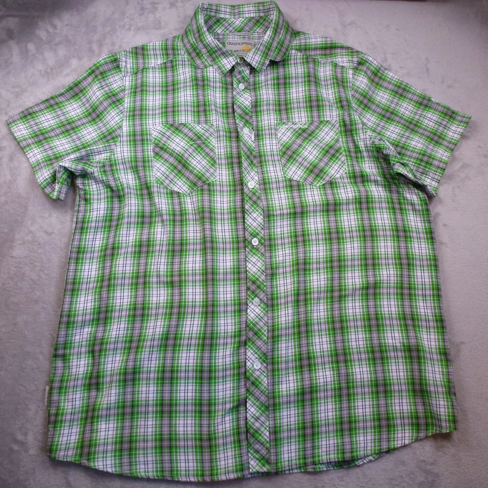 CRAGHOPPER SOLARSHEILD SUN PROTECTION MENS SHORT SLEEVE SHIRT GREEN CHECK XL