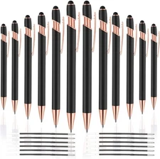 12 PCS 2 in 1 Stylus Ballpoint Pen with Tip, 1.0 Rose gold & Black 