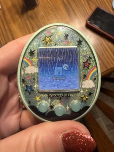 Bandai Tamagotchi 2018 Rainbow Stars Virtual Pet Green Cat Ear Case