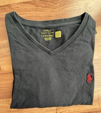 POLO RALPH LAUREN V-NECK T-SHIRT XL BLACK RED PONY COTTON JERSEY