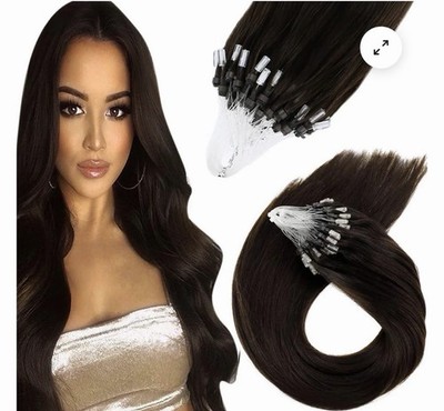 Micro Link Hair Extensions Remy Human Hair Darkest Brown #2