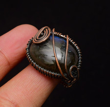 Labradorite Gemstone Copper Wire Wrapped Handmade Jewelry Ring Size 7
