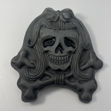 Vintage Heavy Metal Belt BUCKLE Girl SKULL Crossbones BOW