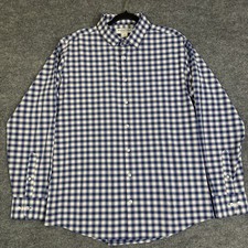 Mizzen Main Dress Shirt Mens Large Blue Plaid Performance Stretch Classic Check