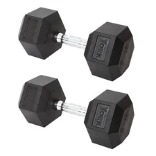 York Barbell Hex Dumbbell Set 115LB Rubber Coated Fixed Weight Dumbbells Pack 2