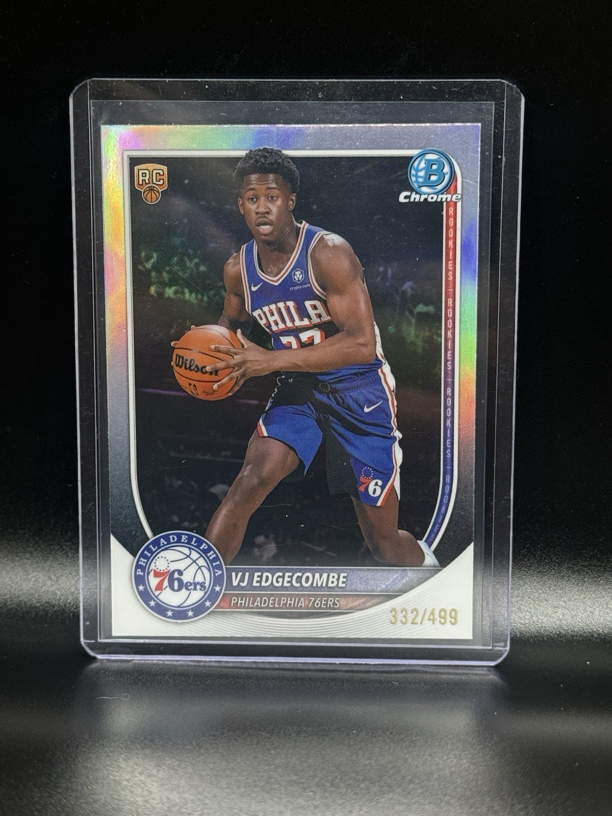 Topps 2025 Bowman Chrome VJ Edgecombe Rookie Refractor #BCV-3 /499 76ers