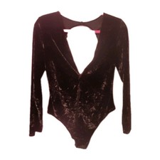 Victoria  s Secret Women  s Crushed Velvet Black Open Back V-Neck Bodysuit M / L