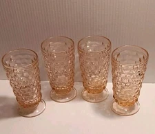 4 Indiana Glass Whitehall Cubist Pink Footed Ice Tea Water Tumblers 12 oz EUC