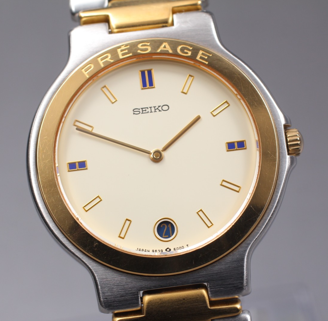 Vintage Seiko Presage 9539-6000 34mm Cream Dial Quartz Men's Watch Near Mint