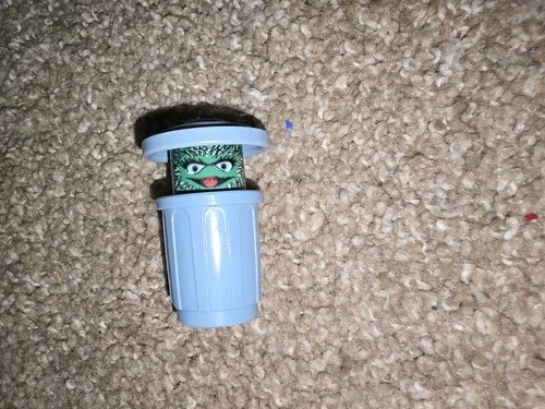 Vintage Fisher Price Little People Oscar the Grouch Trash Can  Sesame Street  2"