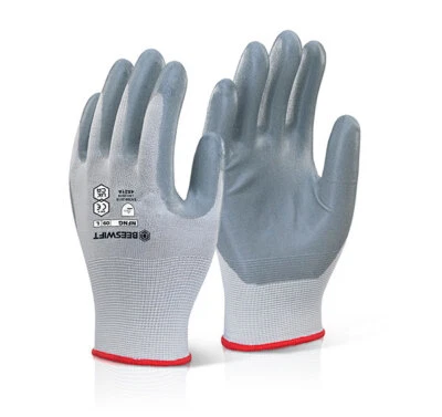 Beeswift NFNG Grey Nitrile Foam Work Gloves x 10 pairs Choose size