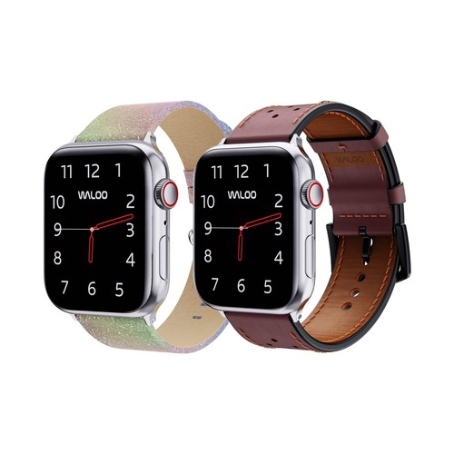Waloo 2-Pack Shiny Brilliance & Breathable Leather Bands For Apple Watch - Picture 18 of 94