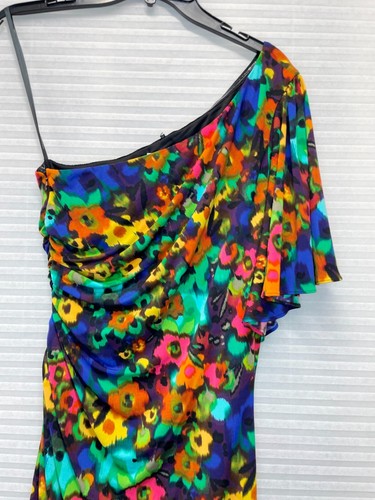 Calvin Klein Womens One-Shoulder Floral Lined Dress Vibrant Pattern Size 6 - Picture 2 of 13