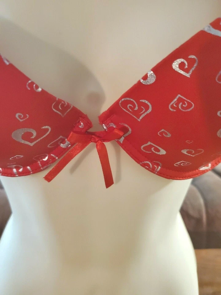 Native Intimates Bra Red with Silver Hearts 36C/L little Bow in Front(Pre-Owned) - Image 3 of 4