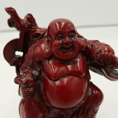Lächelnde Geldtasche Buddha rotes Harz schwer 8" Statue Skulptur zum Glück - Bild 5 von 15