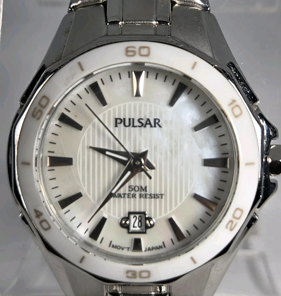 BISEL CERÁMICO PULSAR MUJER RESISTENCIA AL AGUA 50M ACERO INOXIDABLE ESFERA BEIGE 30mm Foto 4 de 4