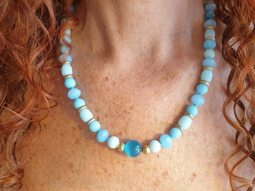 πππ COLLANA DONNA PIETRE DURE AZZURRITE, OCCHIO DI GATTO, CRISTALLI πππ - Foto 7 di 17