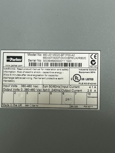 PARKER 650 SERIES 650-43125020-BF1P00-A2 INVERTER DRIVE (L14) - Picture 3 of 4