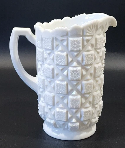 Vintage Westmoreland Old Quilt Milk Glass Pitcher 8 1/2"