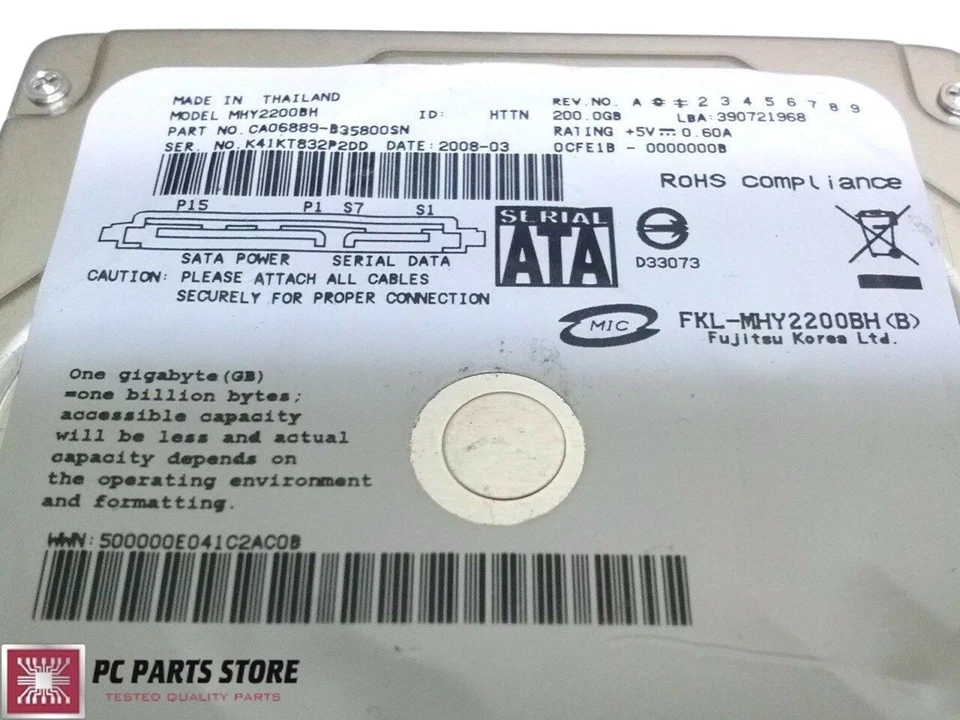 Fujitsu 200GB SATA 2.5" MHY2200BH CA06889-B35800SN CA26344-B32104BA PCB PARTS - Image 2 of 4