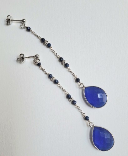 Orecchini in argento 925 con lapislazzuli blu naturali e goccia sfaccettata - Foto 4 di 5