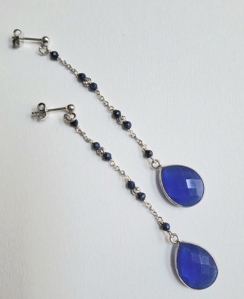 Orecchini in argento 925 con lapislazzuli blu naturali e goccia  sfaccettata - Immagine 4 di 4