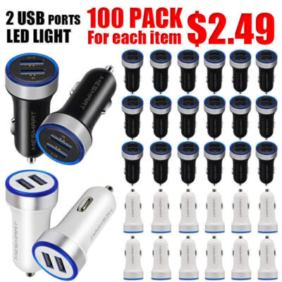 100X Dual USB Car Charger Adapter Block For Apple iPhone 16 15 14 13 12 Samsung