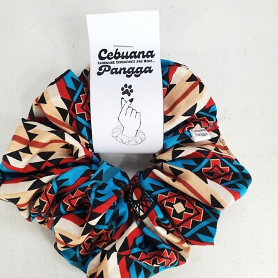 Handmade Women's Scrunchies size XL Blue Cotton Fabric Dream Catcher Print New