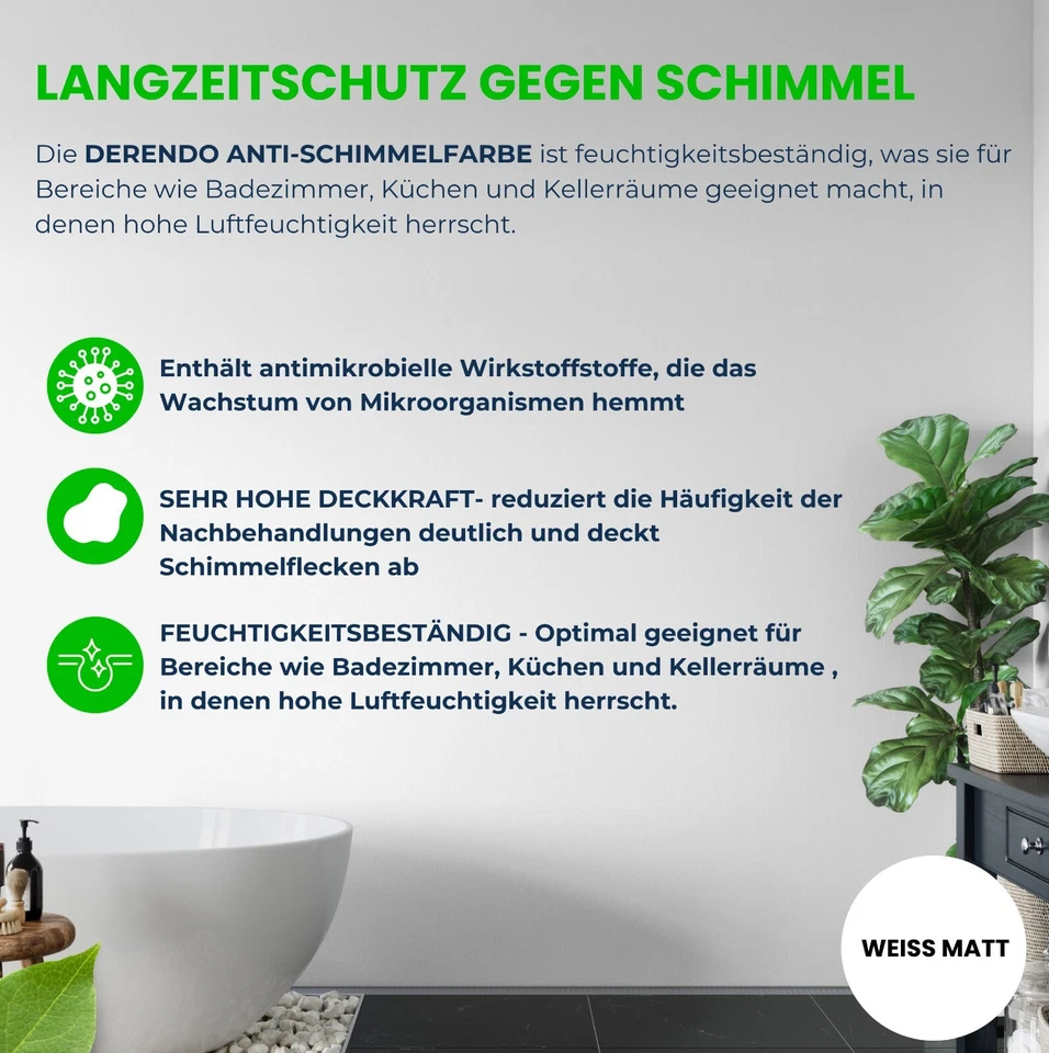 Derendo Antischimmelfarbe weiß Schimmelfarbe Wandfarbe 2,5L | 5L | 10L - Bild 3 von 4