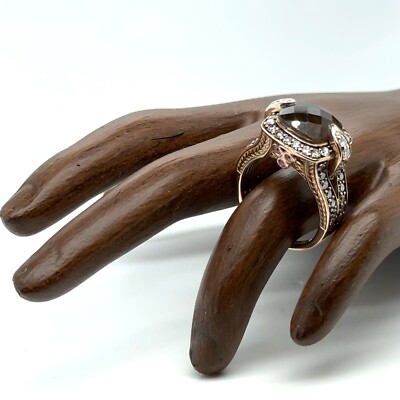 Le Vian Smoky Quartz Chocolate Halo and White Diamond Ring in 14K