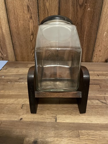Glass & Wood Cookie/Candy Old Fashioned Display Jars - Lids & Display Rack - Picture 3 of 5