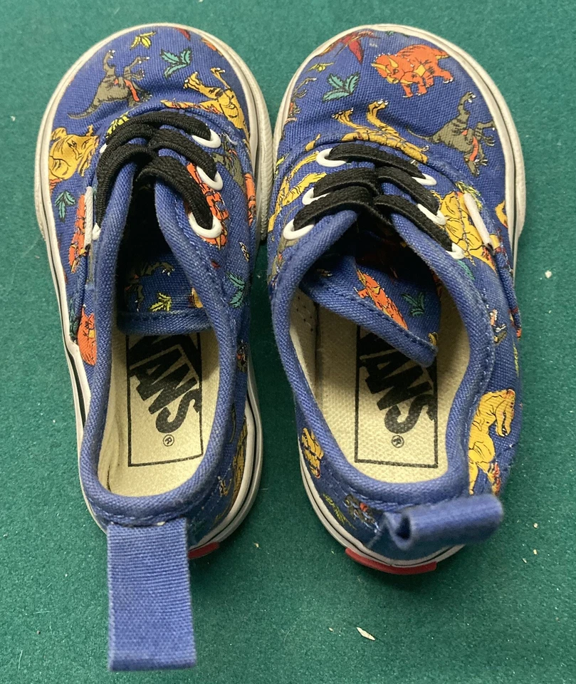 Vans Lace Up Shoes Size Toddler 5 Blue w/ Dinosaurs. w/ Vel Cro Great Condition! - Image 2 of 4