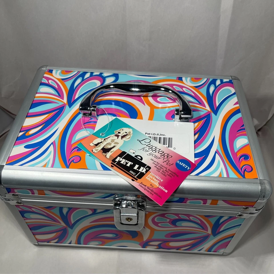 Estuche de viaje Groovy Pet ID años 70 perrito medicamentos y equipaje de embarque retro elegante NUEVO Foto 2 de 4