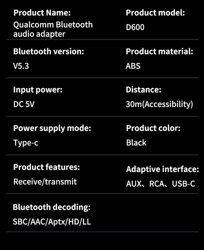 2 in 1 Bluetooth-kompatibler 5.3-Audio-Adapter AptX/HD/LL Empfangssender - Afbeelding 18 van 18
