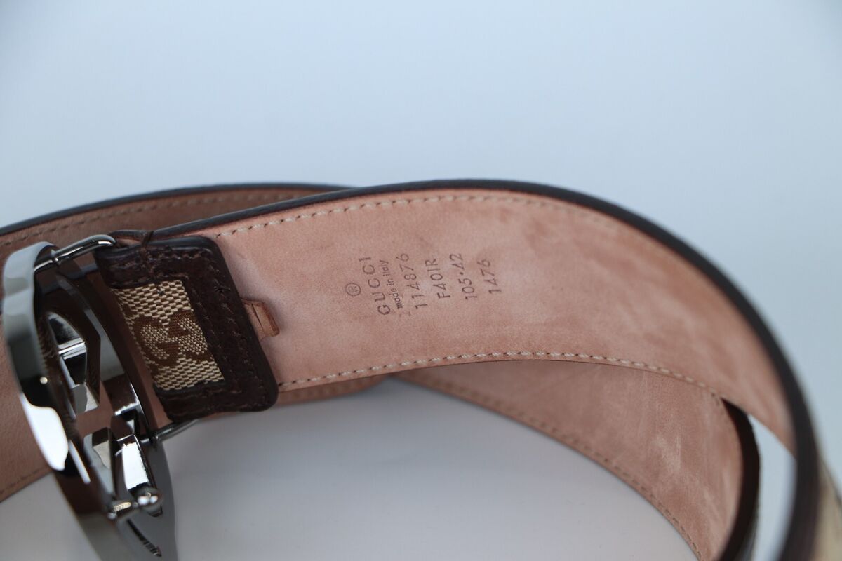 Men's Gucci Silver Tone Double G Interlocking Brown Leather Men's Gucci Silver Tone Double G Interlocking Brown Leather