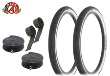 F&R LOWRIDER Tires 26 x 2.125 Black/White Wall Heavy Duty Tubes, Rim Strips,