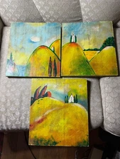 Three Janet Weed Beaver "Tuscan Landscape Cottage Scenes" Wood Panels