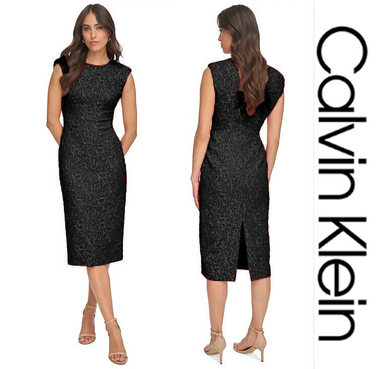 NWT Calvin Klein Sleeveless Solid Brocade Sheath Dress BLACK NWT Calvin Klein Sleeveless Solid Brocade Sheath Dress BLACK