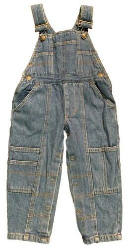 Vtg Bugle Boy Leather Patch Denim Blue Jean Overalls Bibs Size 2T Toddler 80s