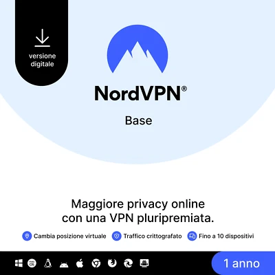 NordVPN Base, 10 Dispositivi, 1-Anno, Software VPN Premium, Codice Digitale