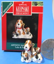 1991 Hallmark Miniature Ornament LULU & FAMILY Basset Hounds