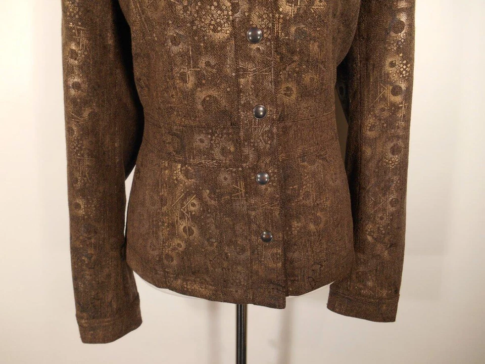 Hermosa Chaqueta Blazer Para Mujer Talla 10 Coldwater Creek Marrón Geométrica LS Forrada Foto 3 de 4